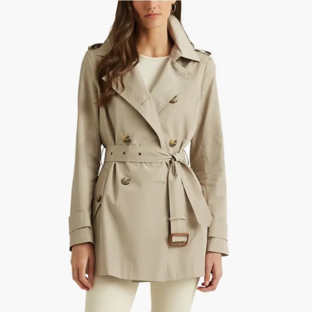 Ralph Lauren Short Trench Coat in Khaki